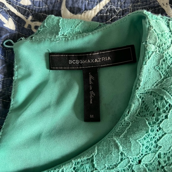 WOMEN’S BCBG MAX AZRIA LIGHT GREEN LACE MINI DRESS Cotton Blend Sz M - Picture 11 of 16